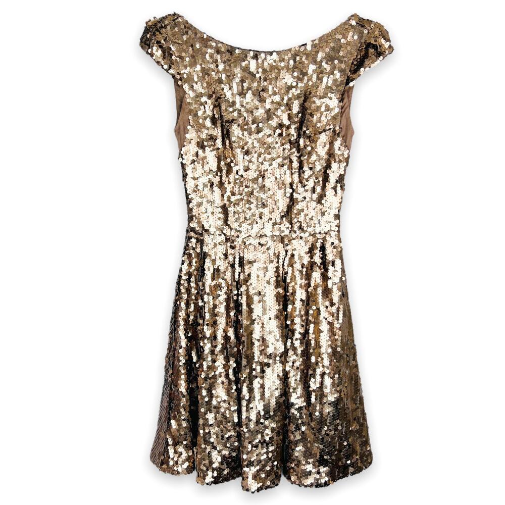 Bebe Low Back Chocolate Copper Sequin Open Back Party Dress Size XS